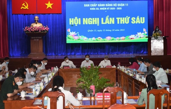 Quang cảnh hội nghị lần thứ 6 Ban Chấp hành Đảng bộ quận 11 khóa XII, nhiệm kỳ 2020 - 2025.