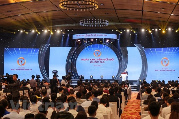 Thủ tướng Phạm Minh Chính phát biểu tại Ngày Chuyển đổi số quốc gia năm 2022. (Ảnh: Minh Sơn/Vietnam+)