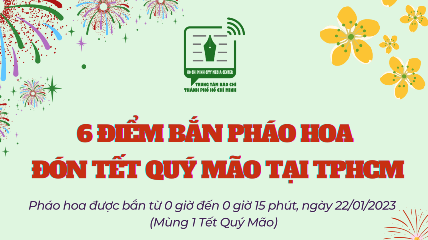 6 điểm bắn pháo hoa đón Tết Quý Mão tại TPHCM