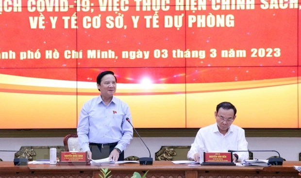 Ông Nguyễn Khắc Định, Phó Chủ tịch Quốc hội làm Trưởng đoàn giám sát chuyên đề của Quốc hội làm việc tại UBND Thành phố Hồ Chí Minh. (Ảnh: Xuân Khu/TTXVN)