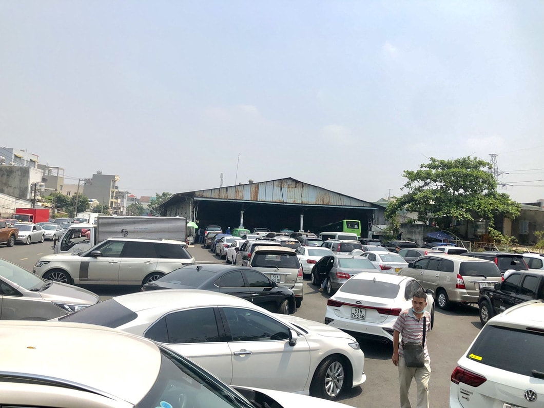 Ùn ứ phương tiện chờ kiểm định tại Trung tâm đăng kiểm 50-03S - Ảnh: LƯU DUYÊN