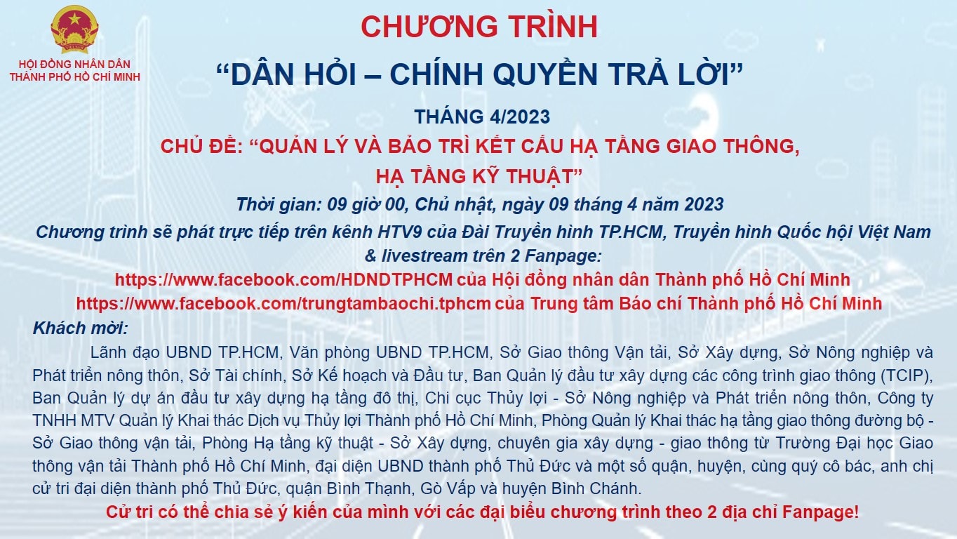 Chương trình “Dân hỏi - Chính quyền trả lời” tháng 4/2023: Quản lý và bảo trì kết cấu hạ tầng giao thông, hạ tầng kỹ thuật