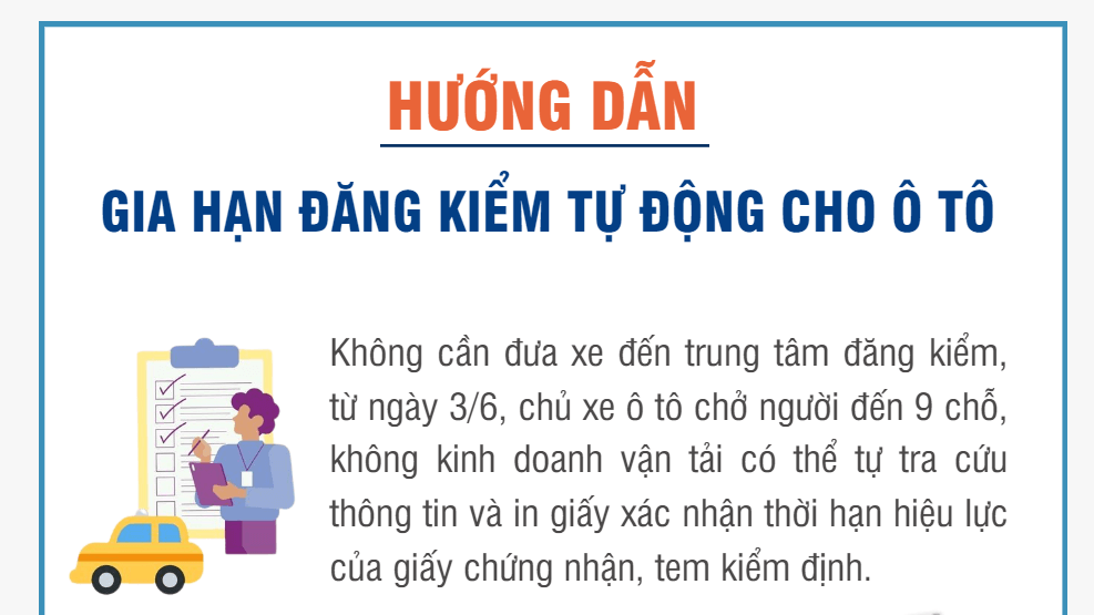 [Infographics] Hướng dẫn gia hạn đăng kiểm tự động cho xe ôtô