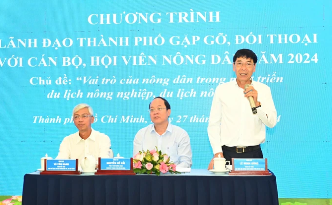 Chủ tịch Hội Nông dân TPHCM Lê Minh Dũng phát biểu tiếp thu ý kiến. Ảnh: VIỆT DŨNG