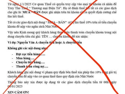Thực hư thông báo "thu thuế thương mại điện tử 10%" đang lan truyền trên mạng xã hội